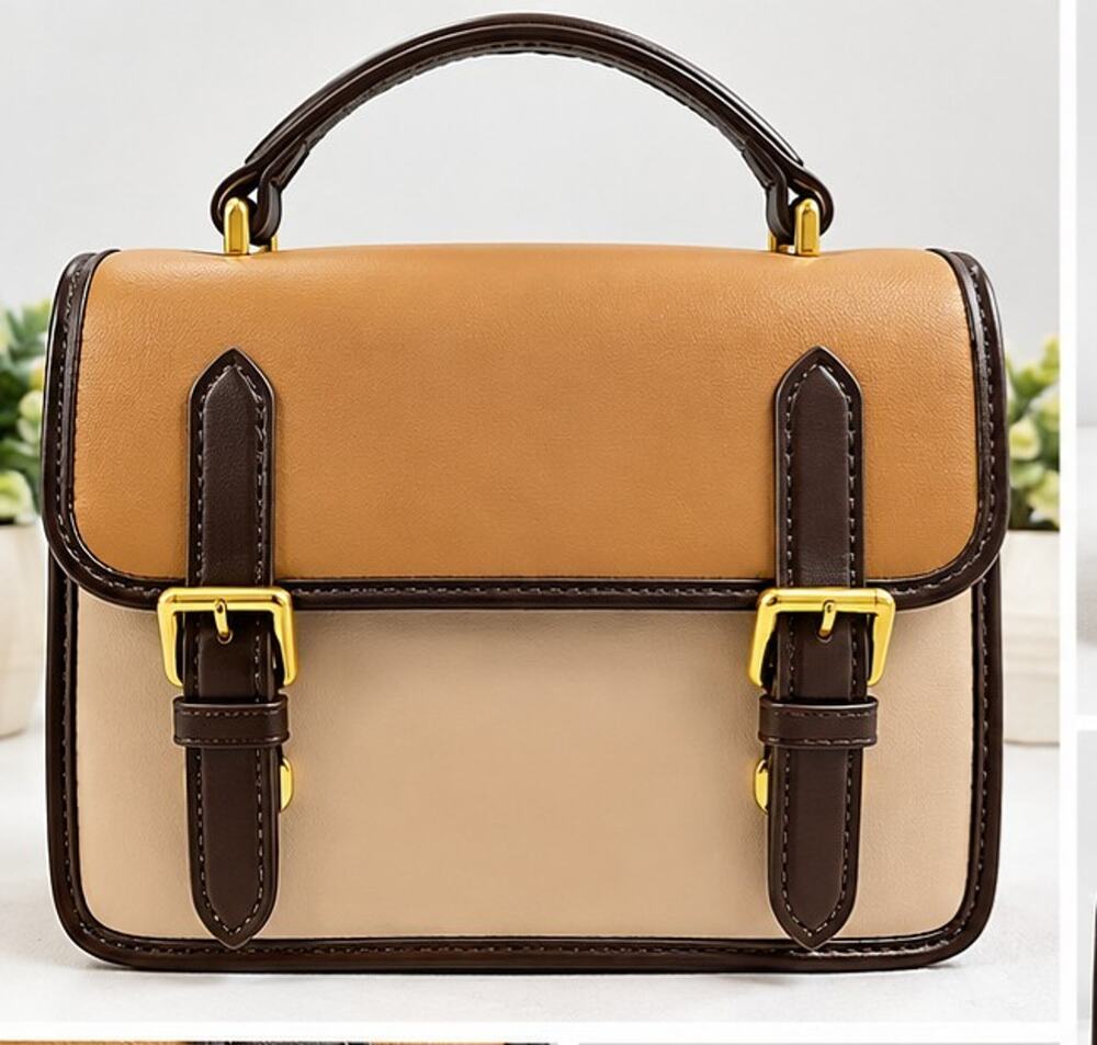 Scarleton Tan Brown Convertible Satchel Crossbody Top Handle Retro 7.5" Small